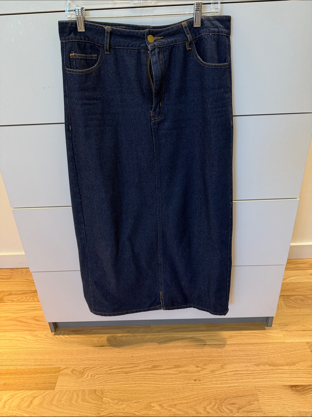 rave Dark Blue Straight Denim Midi Skirt
